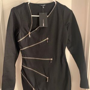 Fashion Nova Black  Zip her up Mini Dress